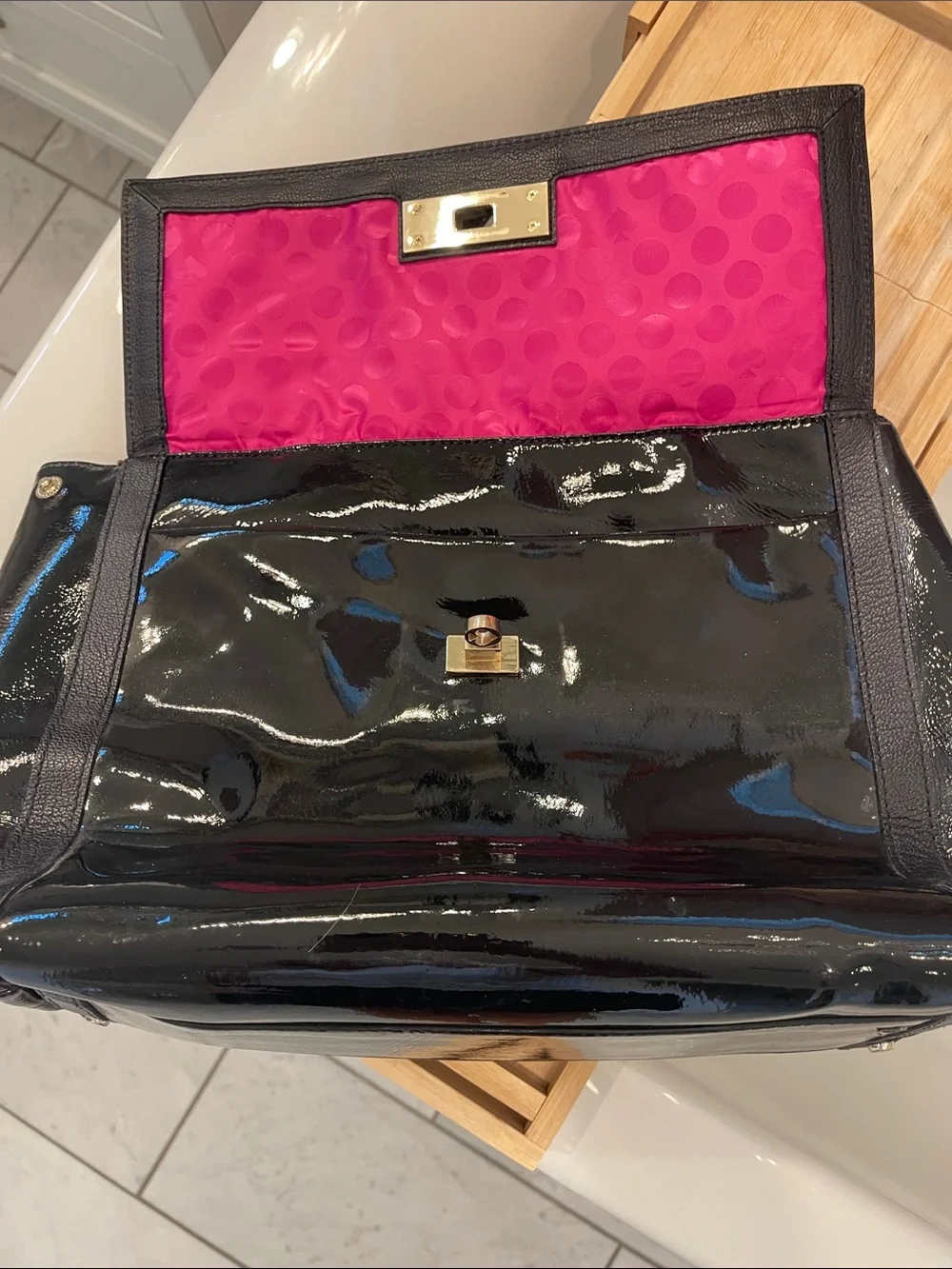 Kate Spade New York black Patent Designer Leather Tote Bag - Classic